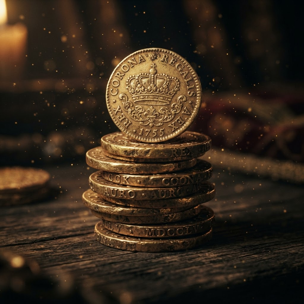 Stack of golden royal coins